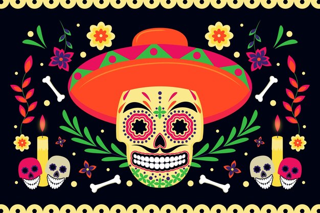 Day of the dead skull background flat design