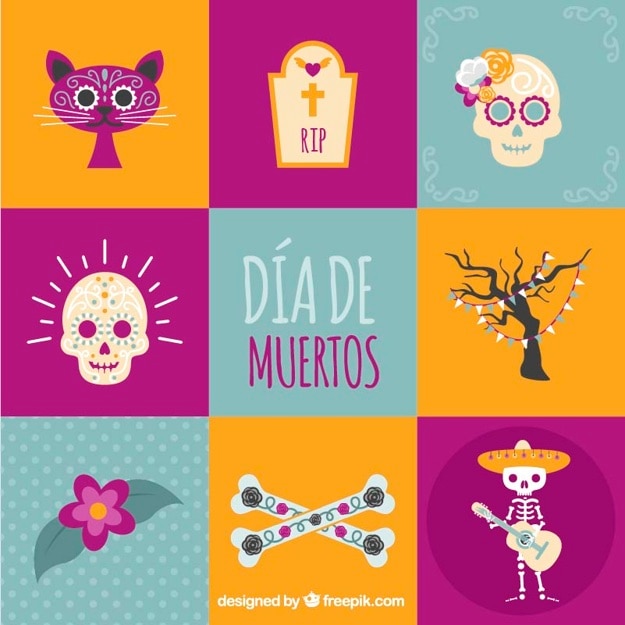 Free vector day of the dead with colorful elements in flat style