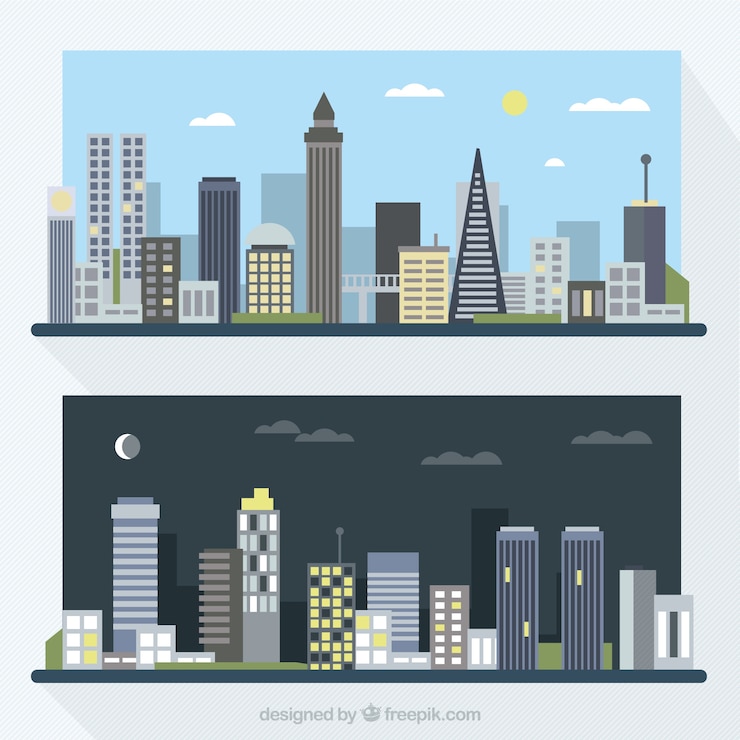 Free Vector day and night at the city