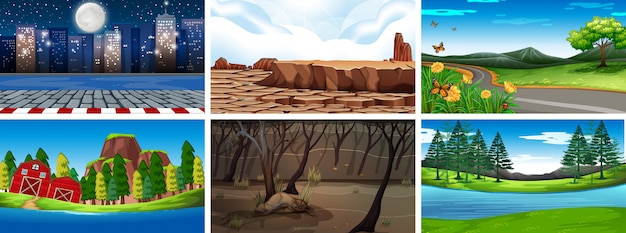 Free vector day and night nature scenes or background