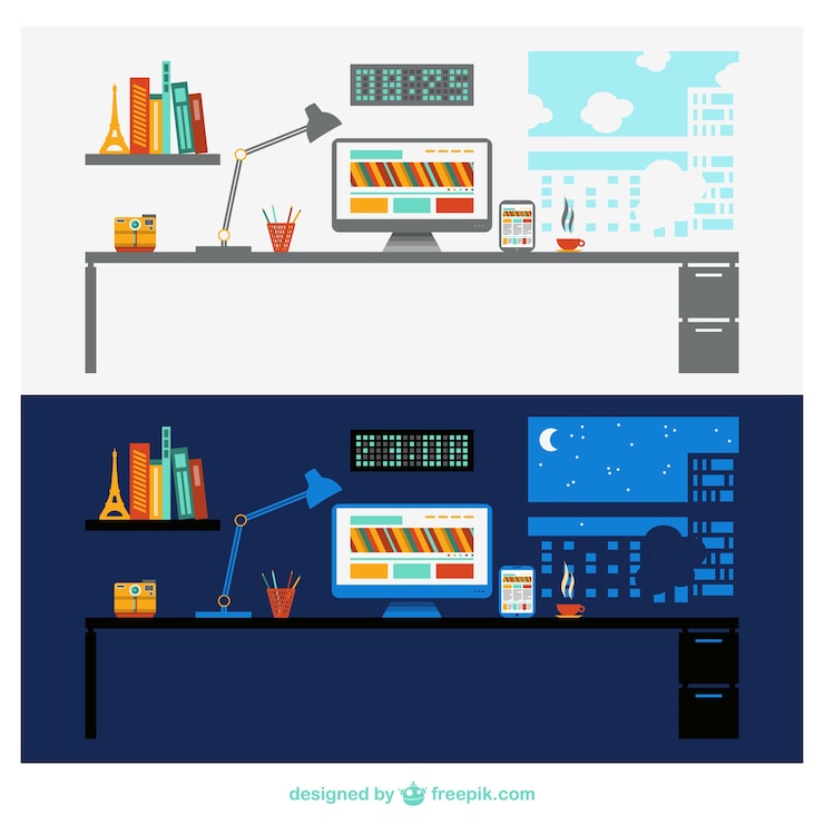 Free Vector day night office flat template 