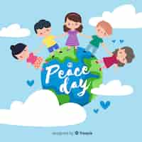 Free vector day of peace and children from all around the world