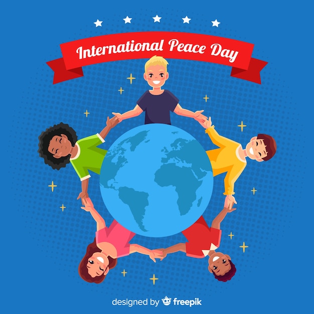 Free vector day of peace composition with children holding hands