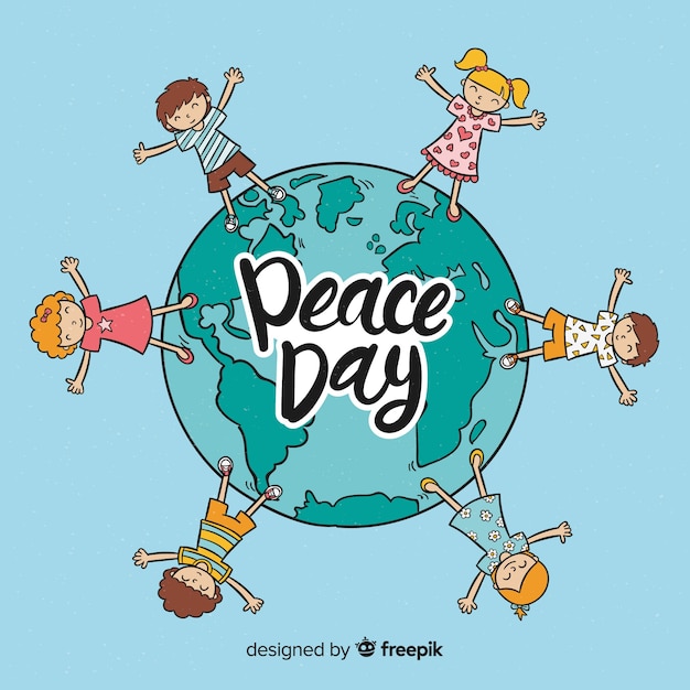 Vettore gratuito composizione giorno di pace con i bambini disegnati a mano