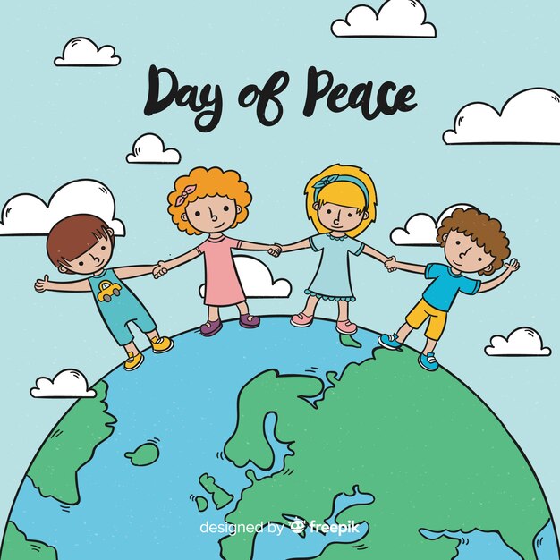 Day of peace composition with hand drawn children