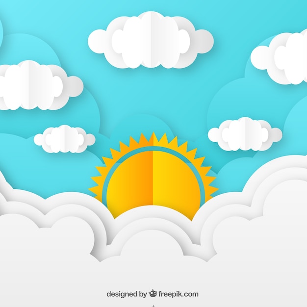 無料ベクター 紙のテクスチャの雲と昼の空の背景