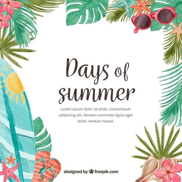 Days of summer background with watercolor elements