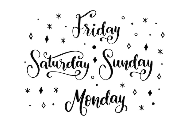 Days Of The Week: Sunday, Monday, Tuesday, Wednesday, Thursday, Friday,  Saturday Royalty Free SVG, Cliparts, Vetores, e Ilustrações Stock. Image  68894006.