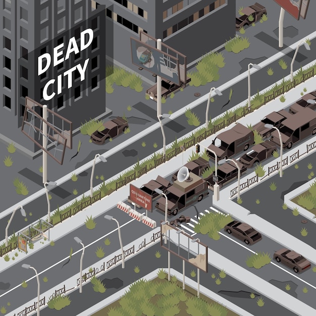 Free vector dead city isometric background