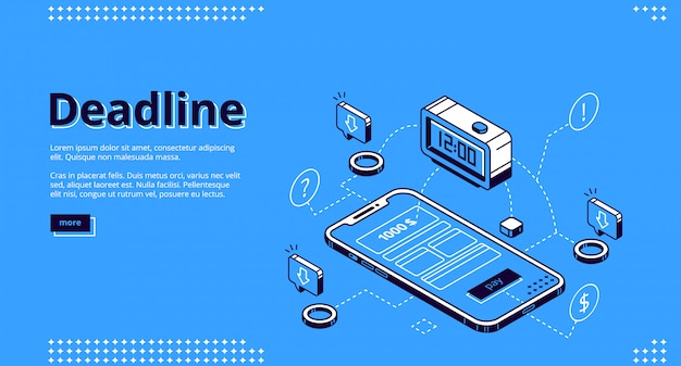 Deadline, time management isometric landing page