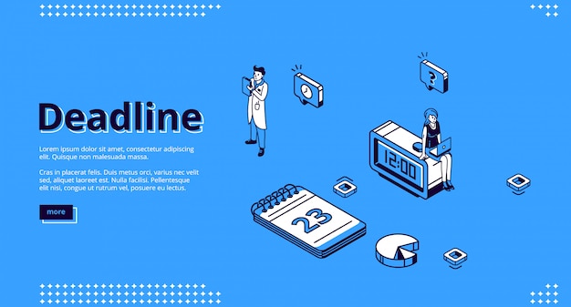 Free vector deadline, time management isometric landing page