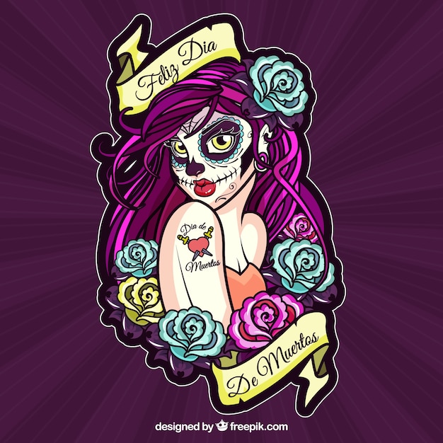 Deads' day background with catrina illustration