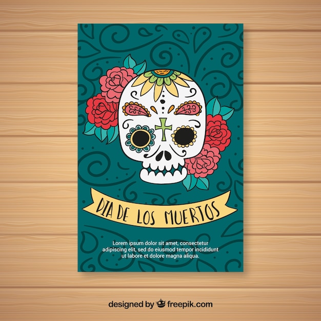 Deads' day with hand drawn mexican skull