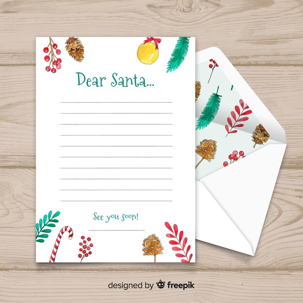 Free vector dear santa christmas letter and envelope set