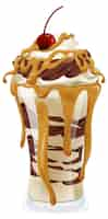 Free vector decadent caramel drizzled sundae illustration