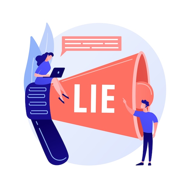 Free vector deceitful man telling lies. people with megaphone incriminate liar with cheating. fake information spread, fraud accusation, dishonest person. vector isolated concept metaphor illustration