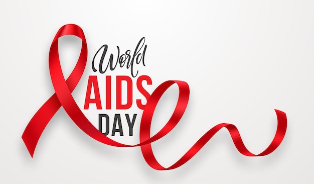 12월 1일은 세계 에이즈의 날입니다. 에이즈에 대한 현실적인 빨간 리본. 에이즈 예방의 달. 벡터 일러스트 레이 션 EPS10
