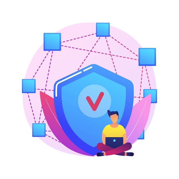 Vettore gratuito illustrazione di concetto astratto applicazione decentralizzata. applicazione digitale, blockchain, rete di computer p2p, app web, più utenti, criptovaluta, open source.