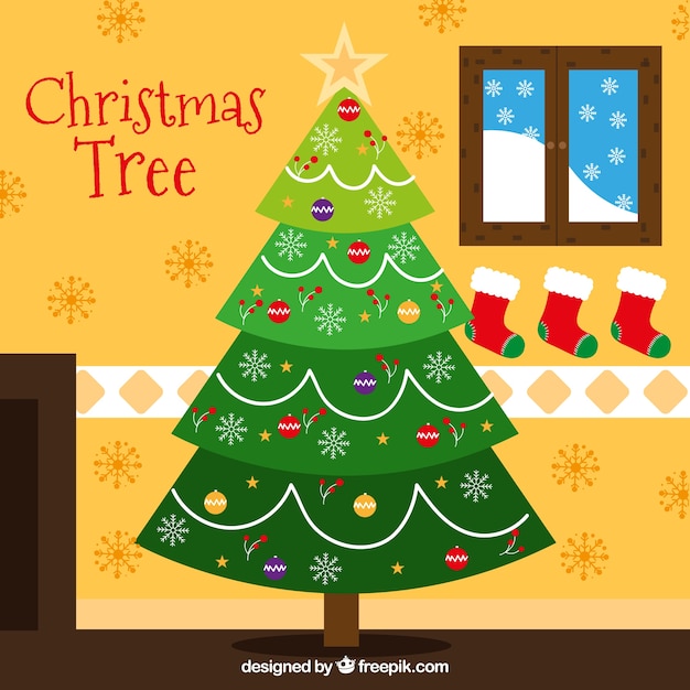 居心地の良い家で飾られたクリスマスツリー