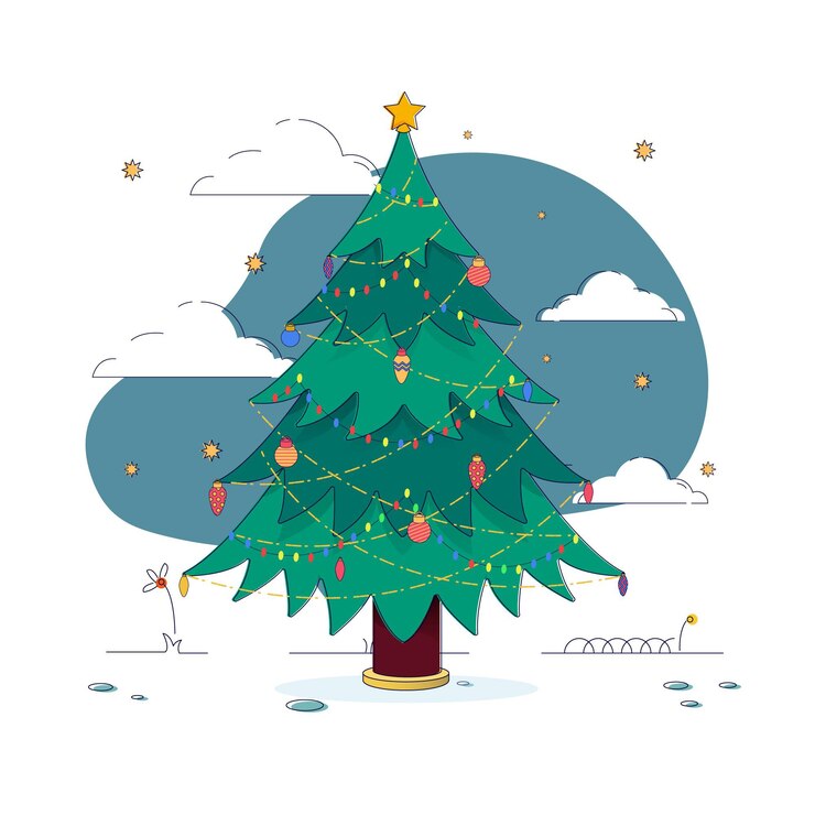 Free Vector decorated christmas tree with golden star
