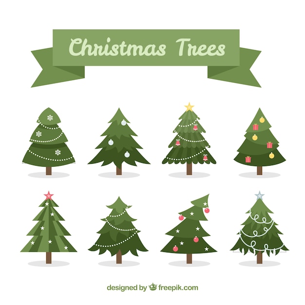 Free vector decorated christmas trees collection