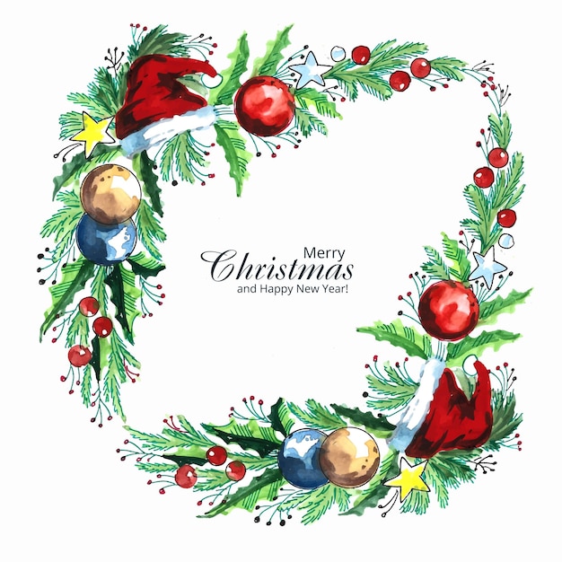 Decorated christmas wreath holiday card background