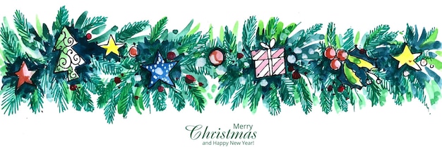 Decorated christmas wreath holiday card banner background