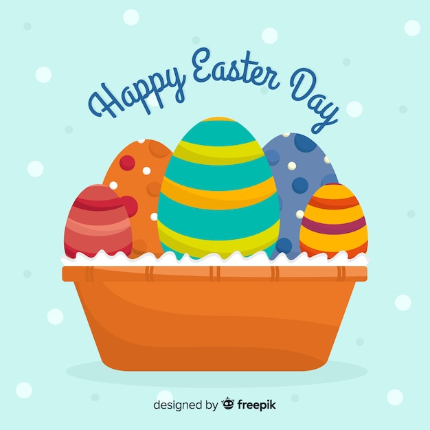 Decorated eggs basket easter day background