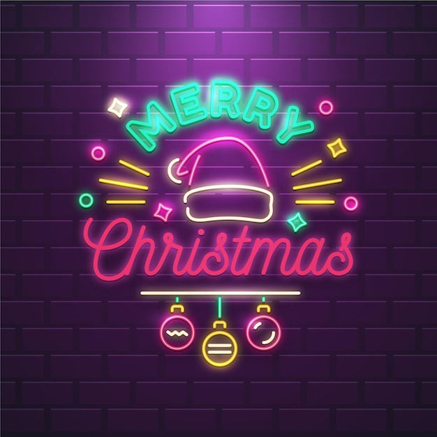 Vettore gratuito testo di buon natale al neon decorato