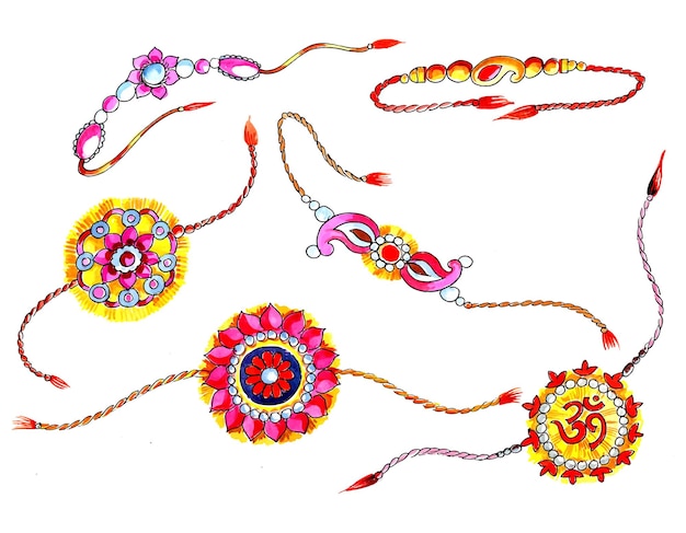 Free Vector decorated rakhi set for indian festival raksha bandhan design