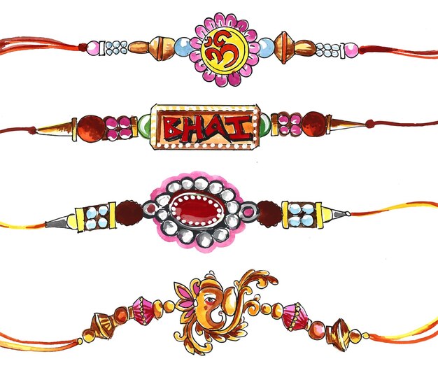 Free Vector decorated rakhi set for indian festival raksha bandhan design