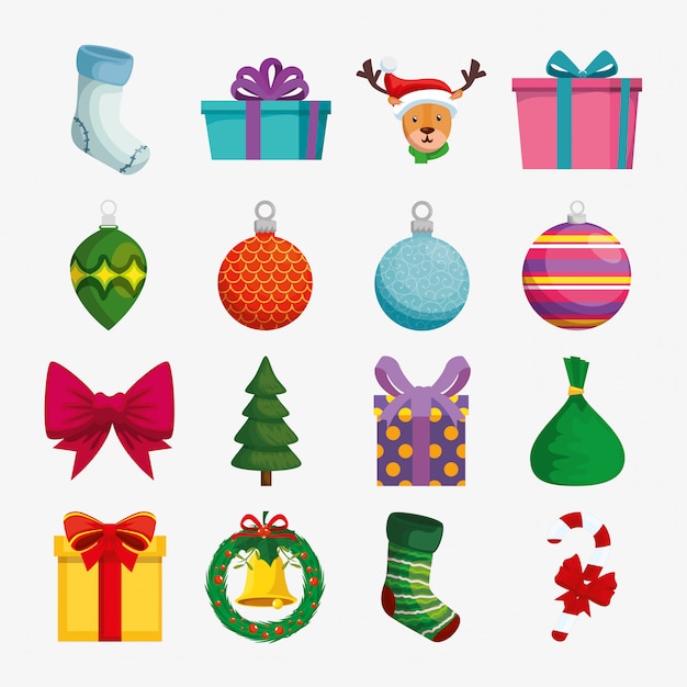 Free vector decoration christmas with icons set