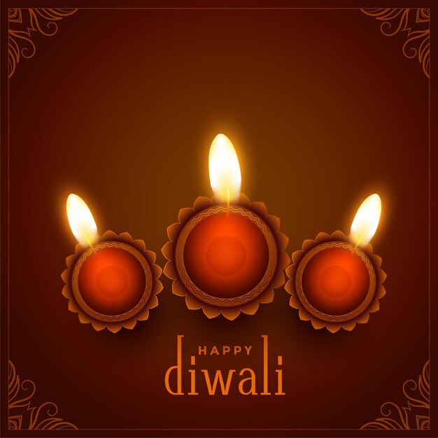 Decoration of diyas on brown background for diwali festival