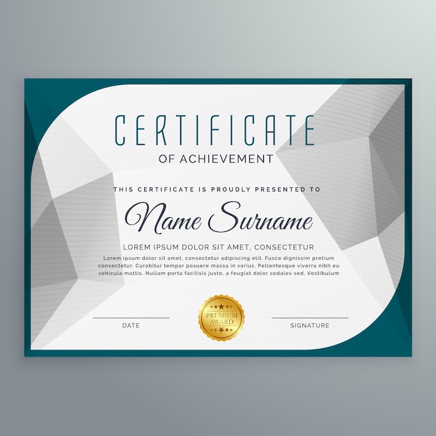 Бесплатное векторное изображение Шаблон сертификата получения