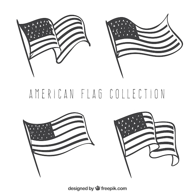 Decorative american flags in hand-drawn style