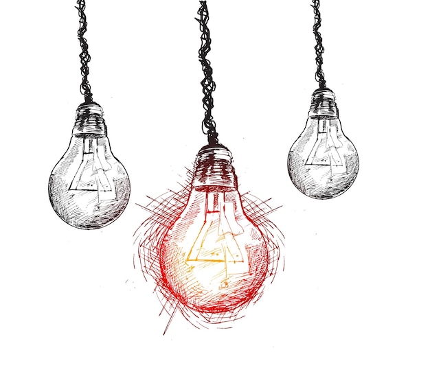 Decorative antique style hanging filament light bulbs Hand Drawn Sketch Vector illustration