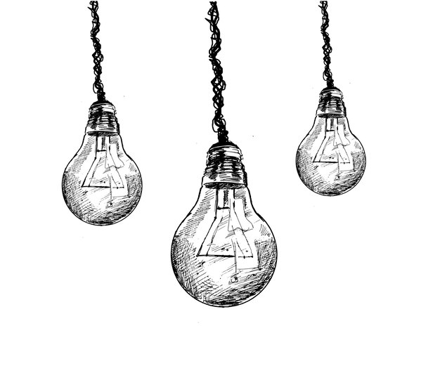 Decorative antique style hanging filament light bulbs Hand Drawn Sketch Vector illustration