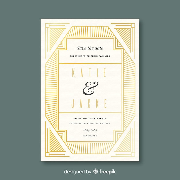 Decorative art deco wedding invitation template