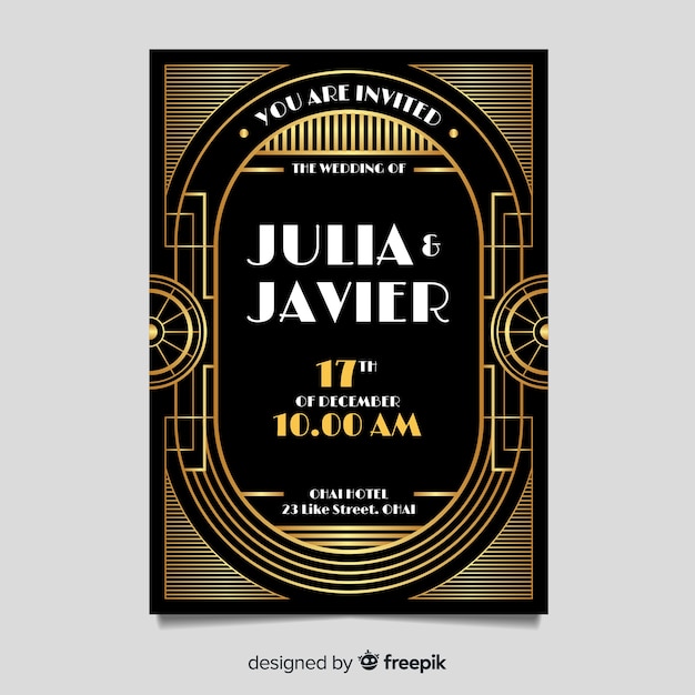 Decorative art deco wedding invitation