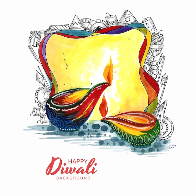 Free vector decorative artistic diwali diya festival card background