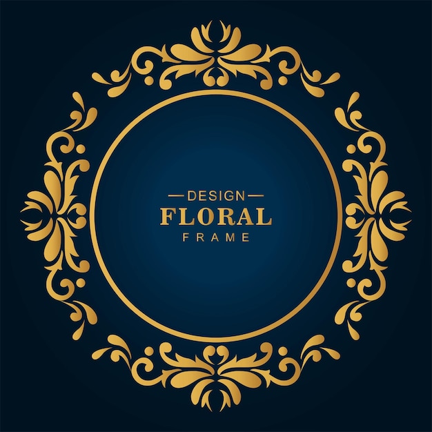 Free vector decorative artistic luxury golden circular floral frame blue background