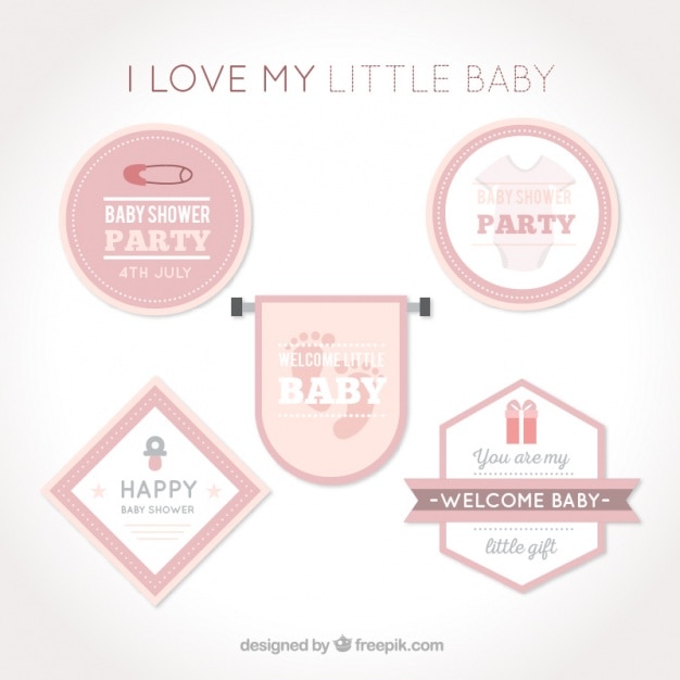 Free vector decorative baby shower badges in pink tones