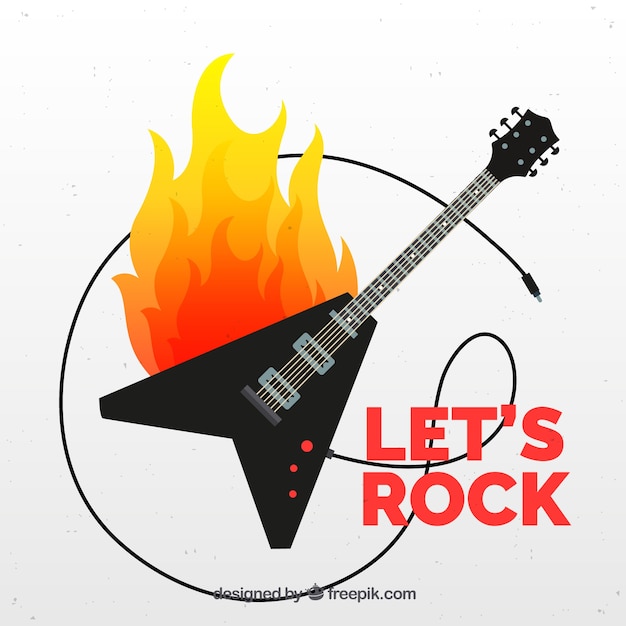 Free vector decorative background of electric guitar with flames