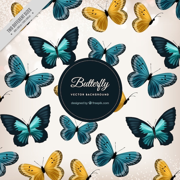 Decorative background with blue and brown butterflies