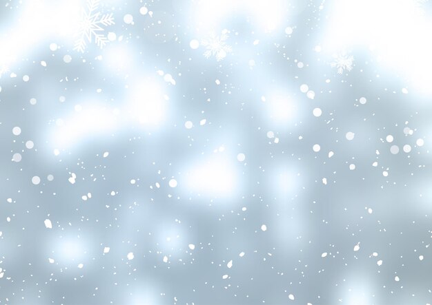 Decorative background with falling snowflakes and bokeh lights