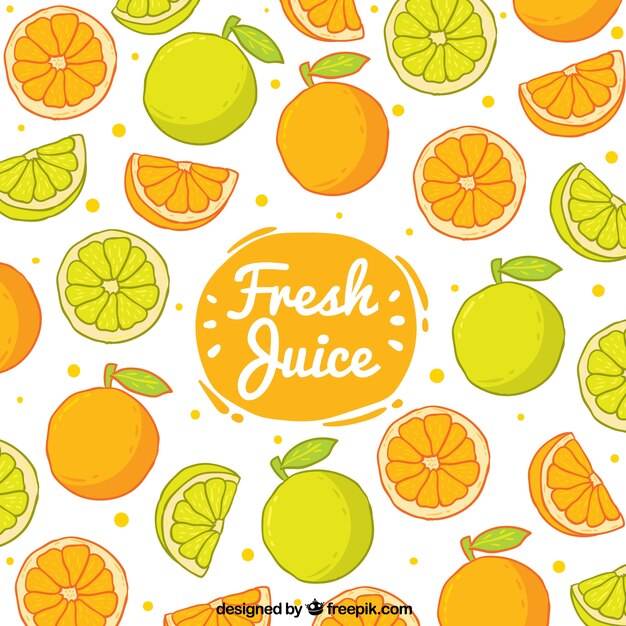 Decorative background with hand-drawn oranges and lemons