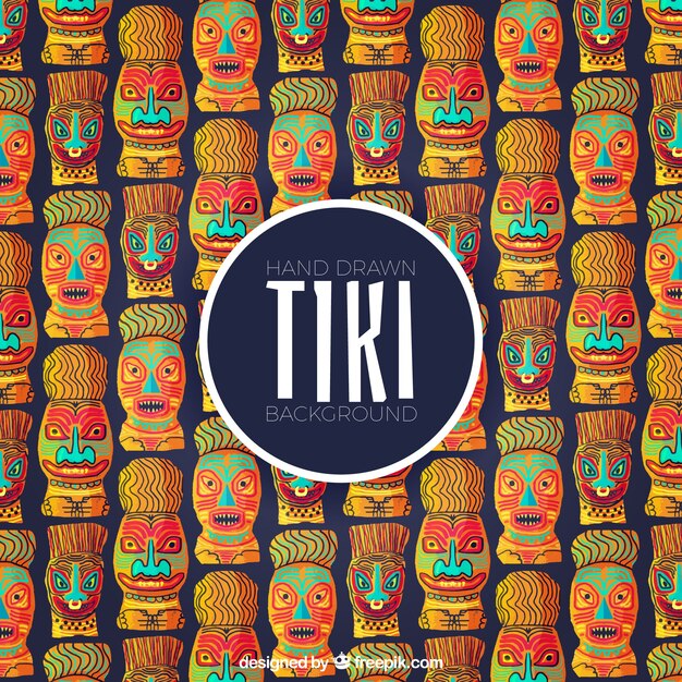 Decorative background with watercolor tiki masks