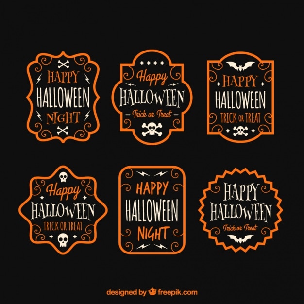 Free vector decorative badges halloween with orange border