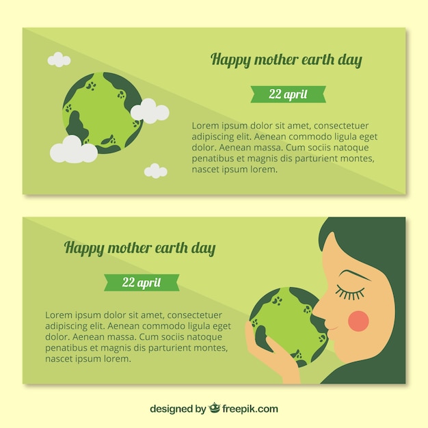 Free vector decorative banners in green tones for mother earth day