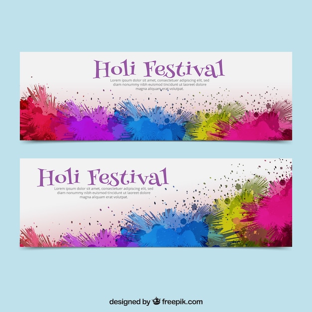 Vettore gratuito bandiere decorative con macchie colorate per il festival di vacanza